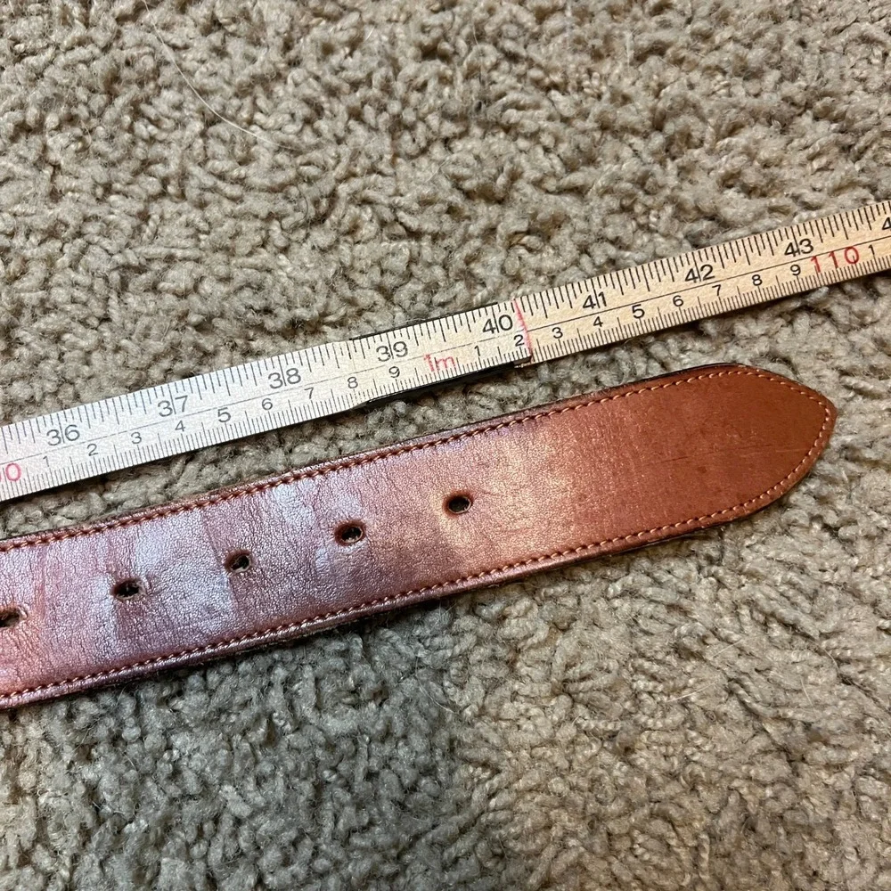 Vintage Brown Leather Southwestern Hand Woven Textile Inlay Belt 38 No Buckle